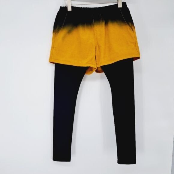 B +AB Black Yellow Gold Ombre Corduroy Shorts Leggings Pants Size 6 - Picture 1 of 5